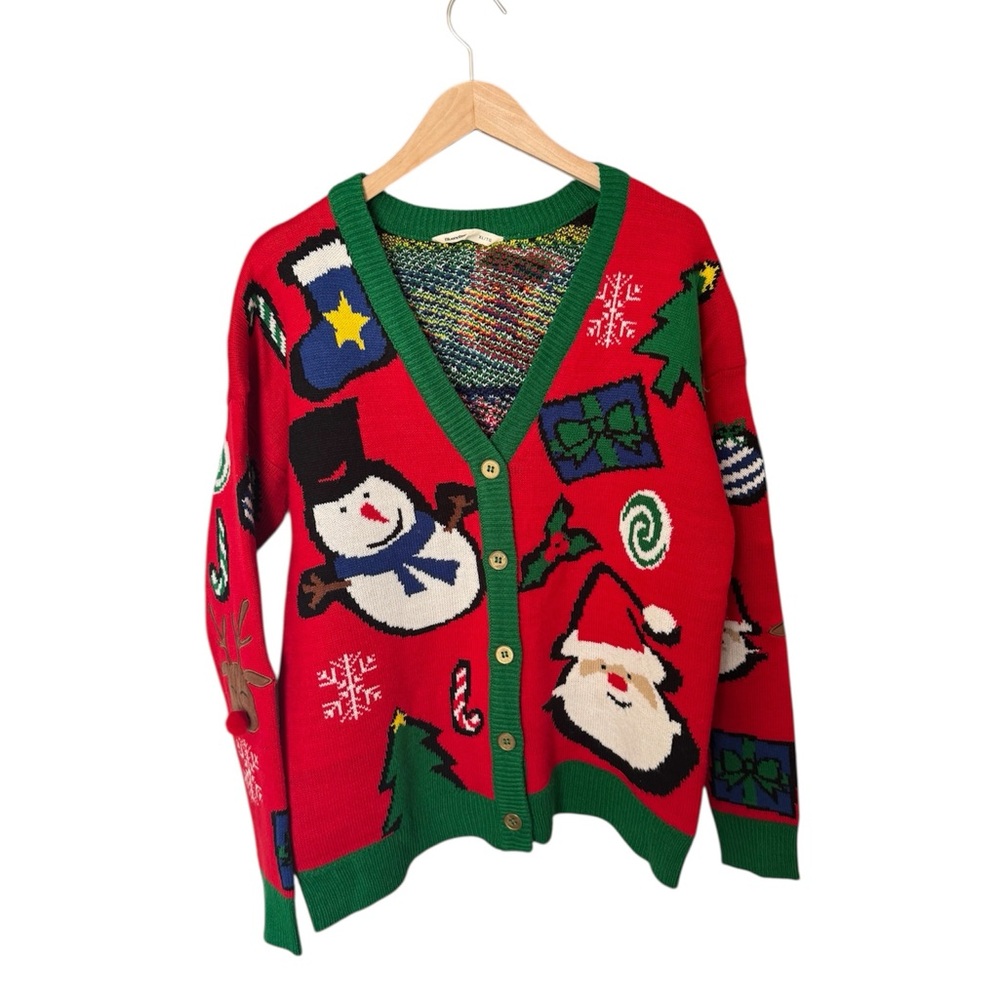 Bluenotes Red and Green Holiday Cardigan